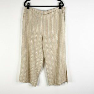 J Jill Linen Blend Crop Capri Pants  XL Tan Beige Stripe Wide Leg Loose